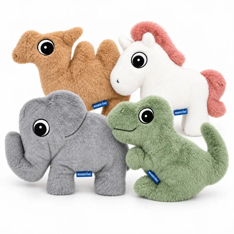 Kuscheltiere von WANDKIND: Kamel, Einhorn, Elefant und Dino