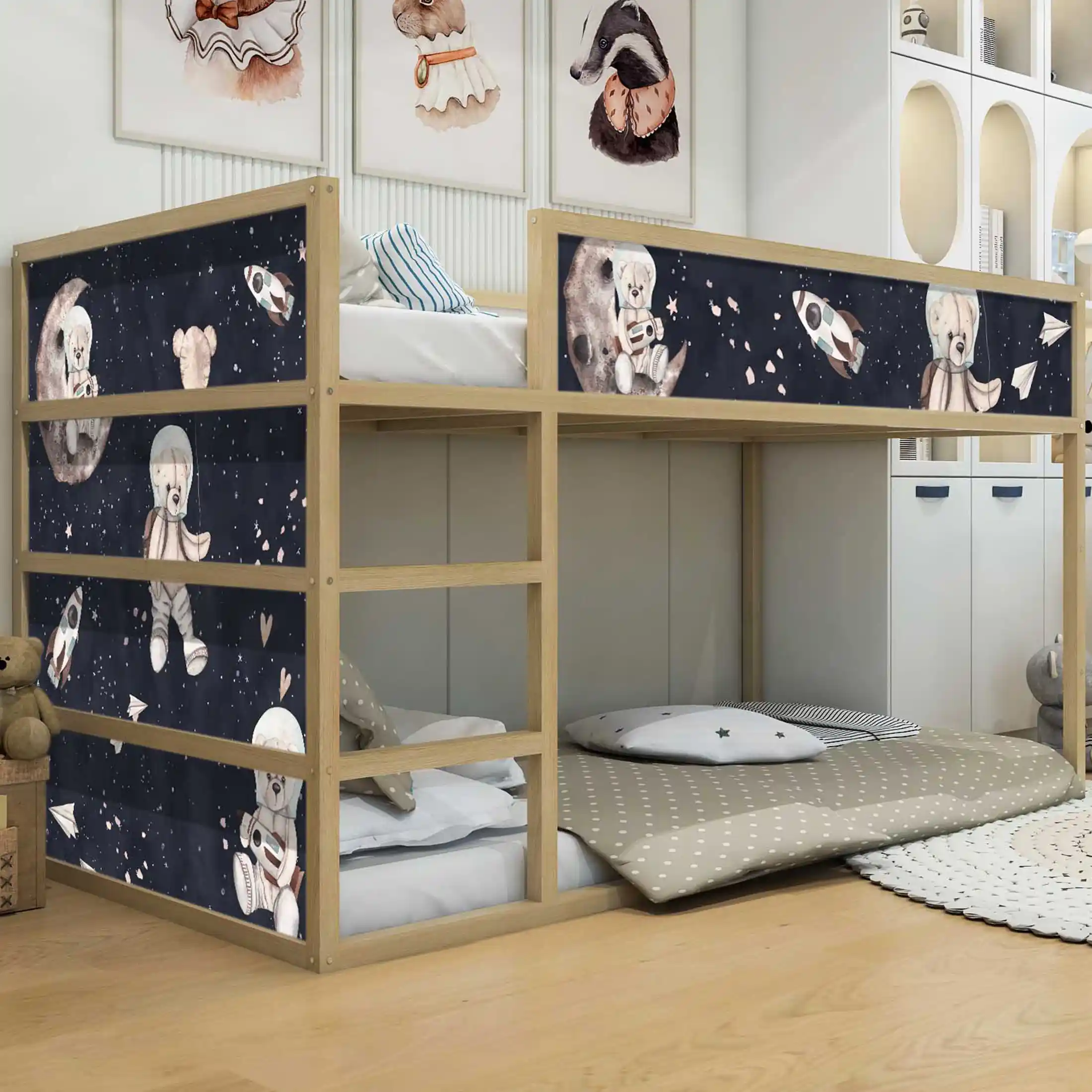 Aufkleber für IKEA KURA Kinderbett Astronaut Teddy