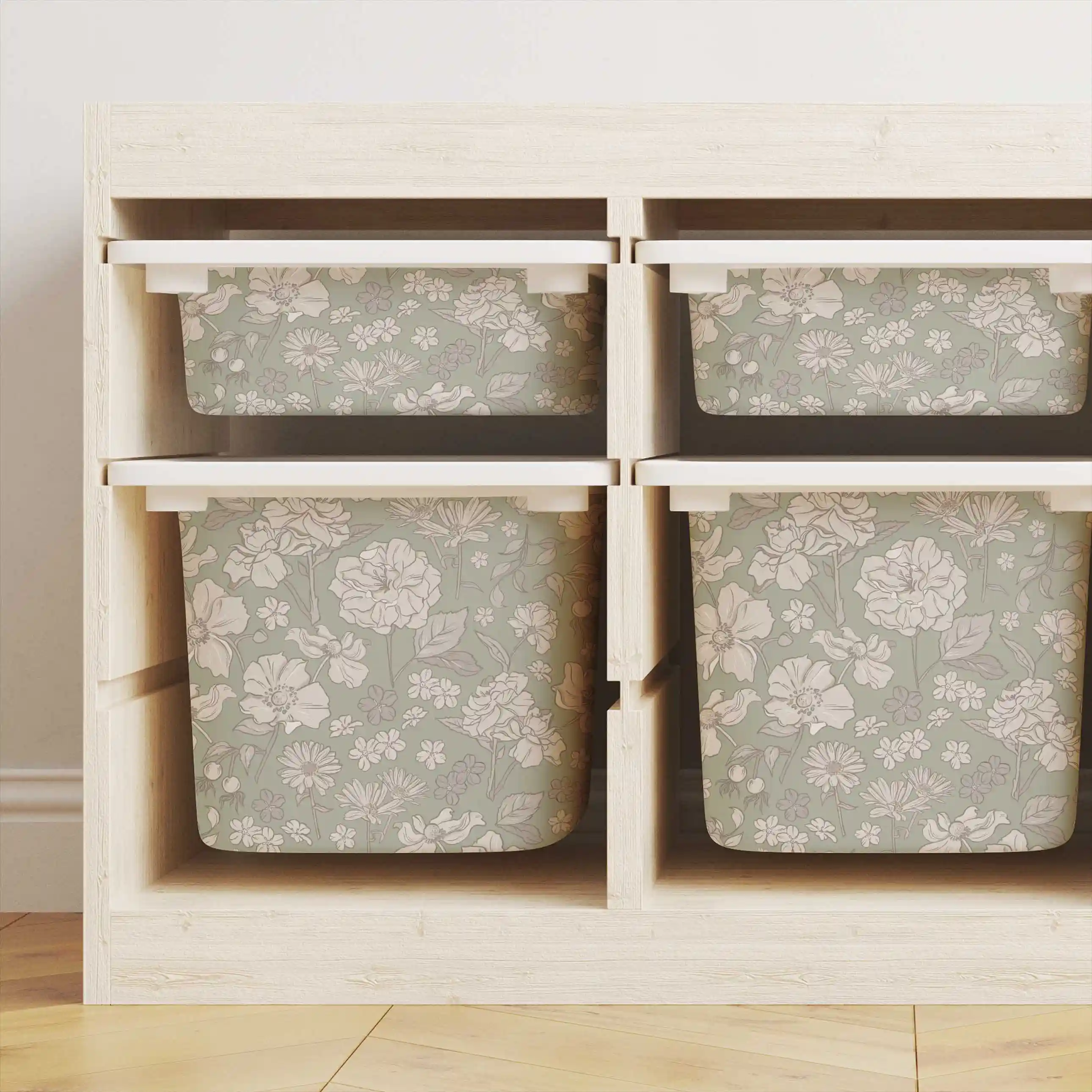 Aufkleber für IKEA TROFAST Box » Blumen Grün
