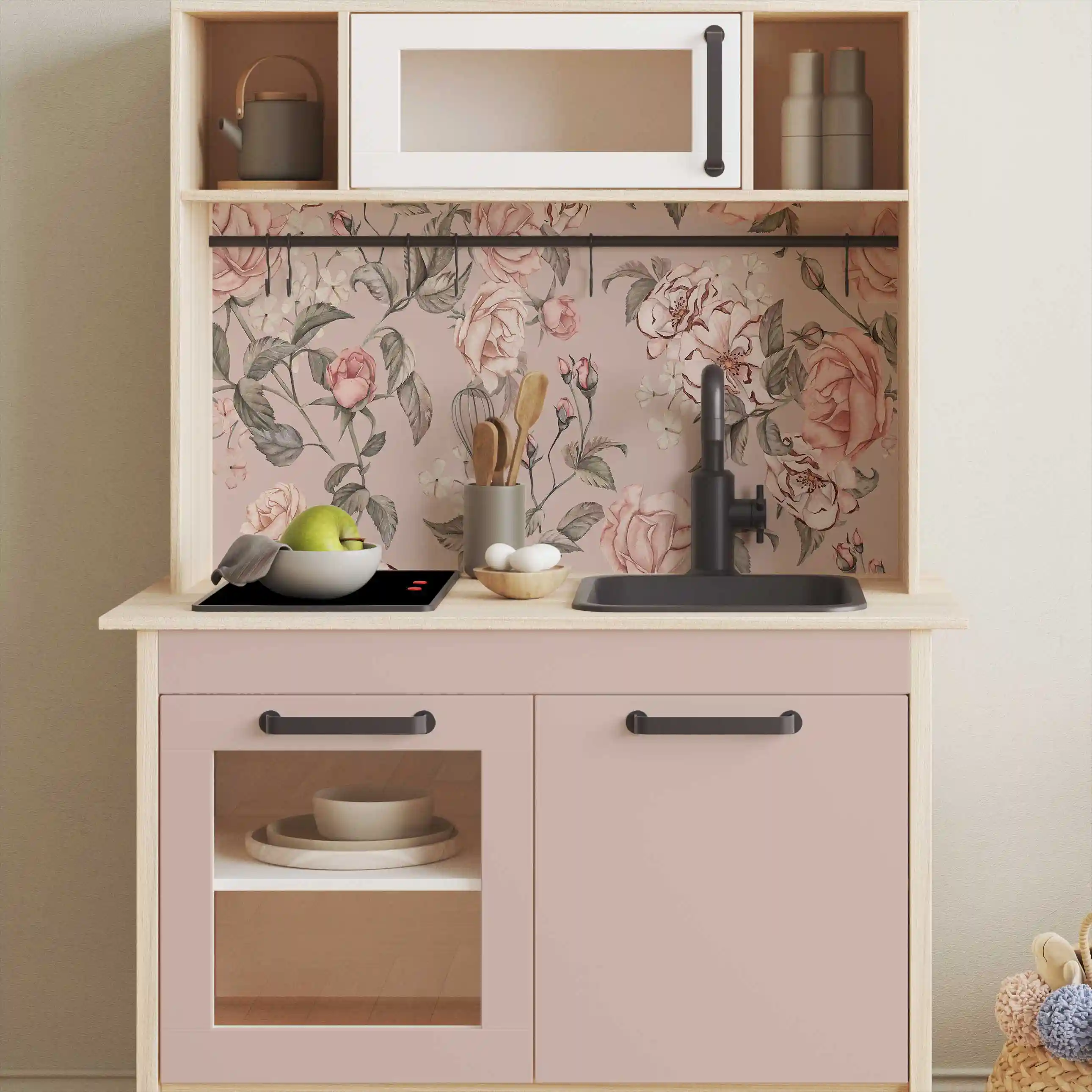 Aufkleber IKEA Kinderküche » Pinkes Blumendesign
