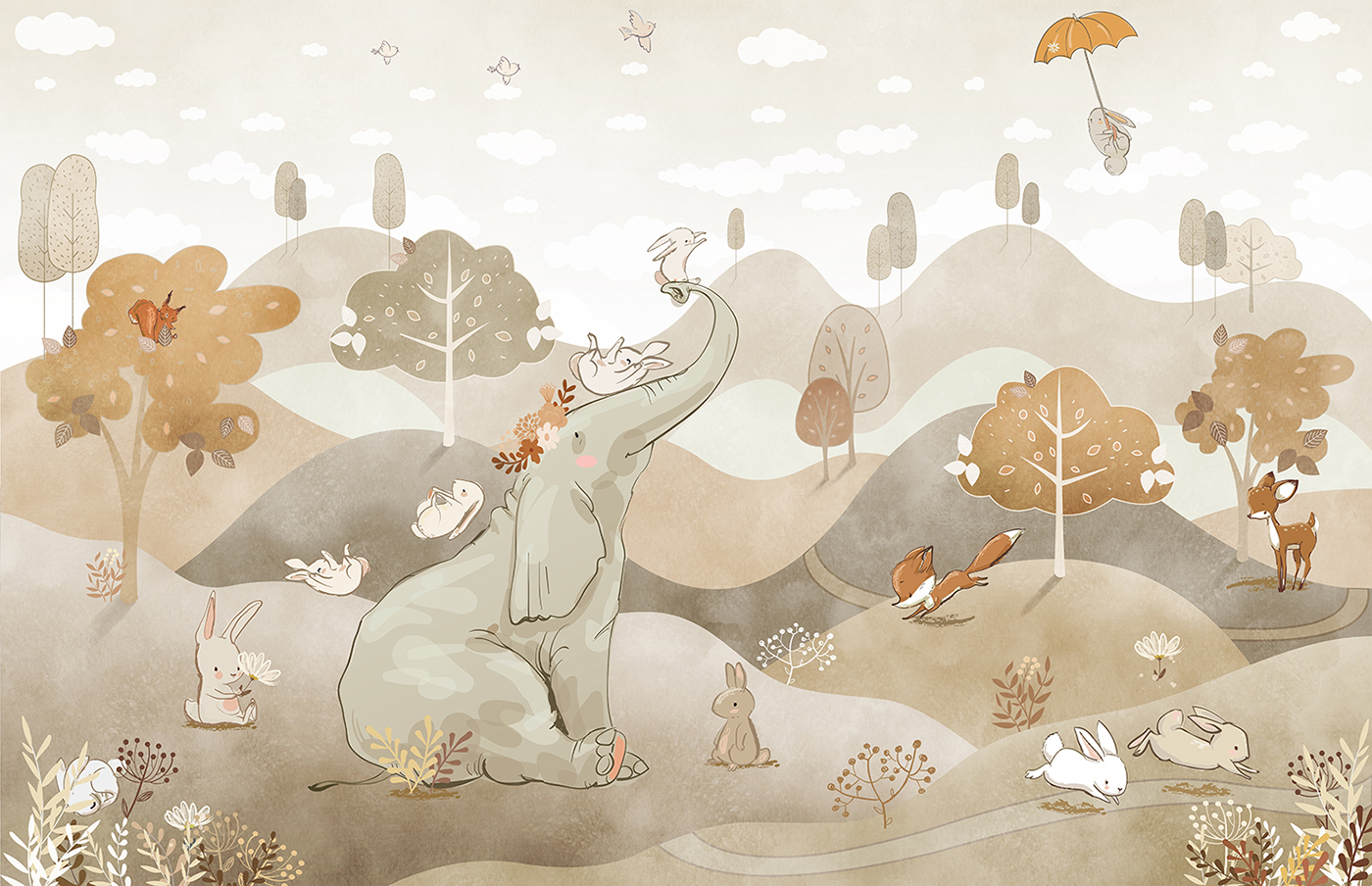 Elefant Hase Fuchs Tapete TP162 – Motiv