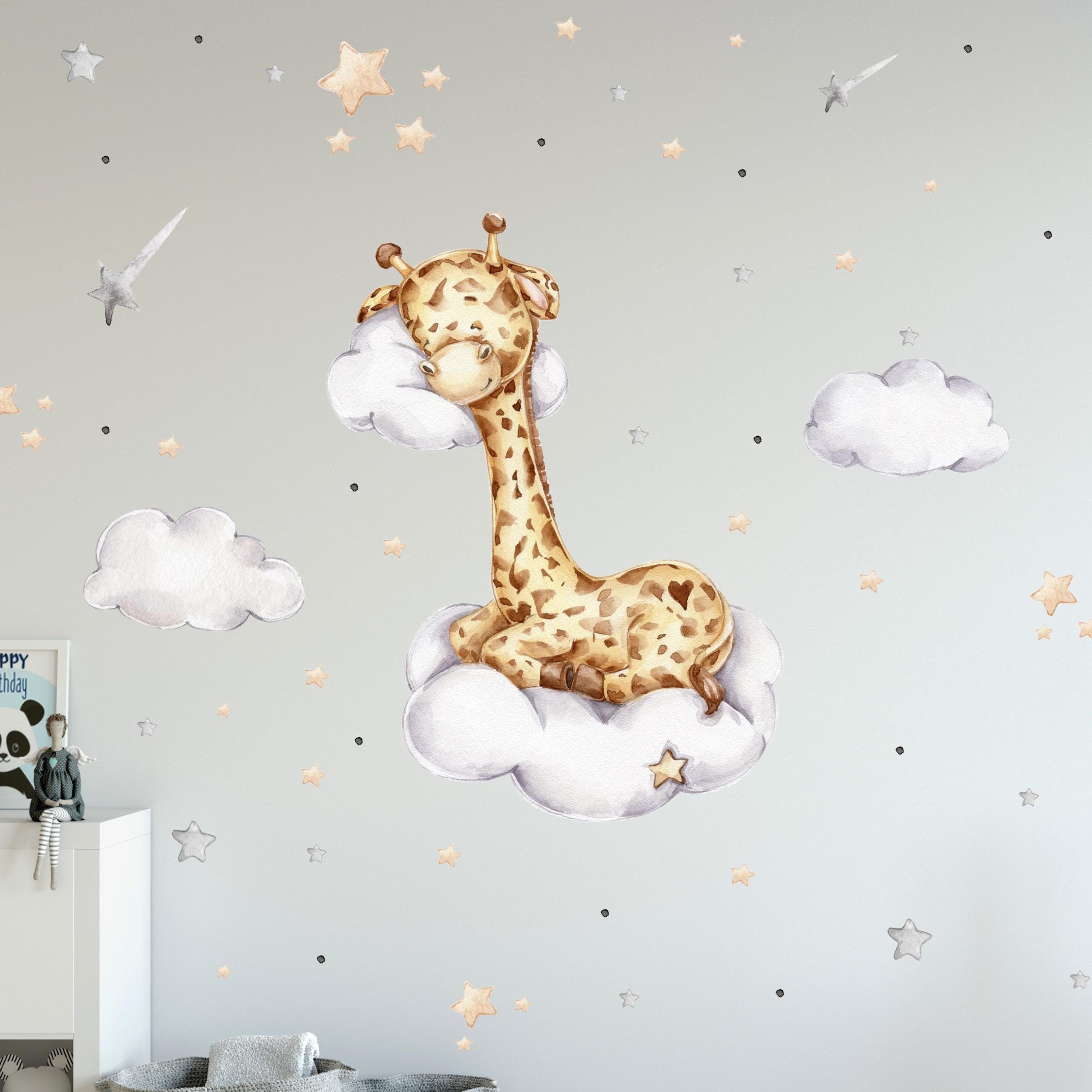 Giraffe auf der Wolke V312 Wandtattoo