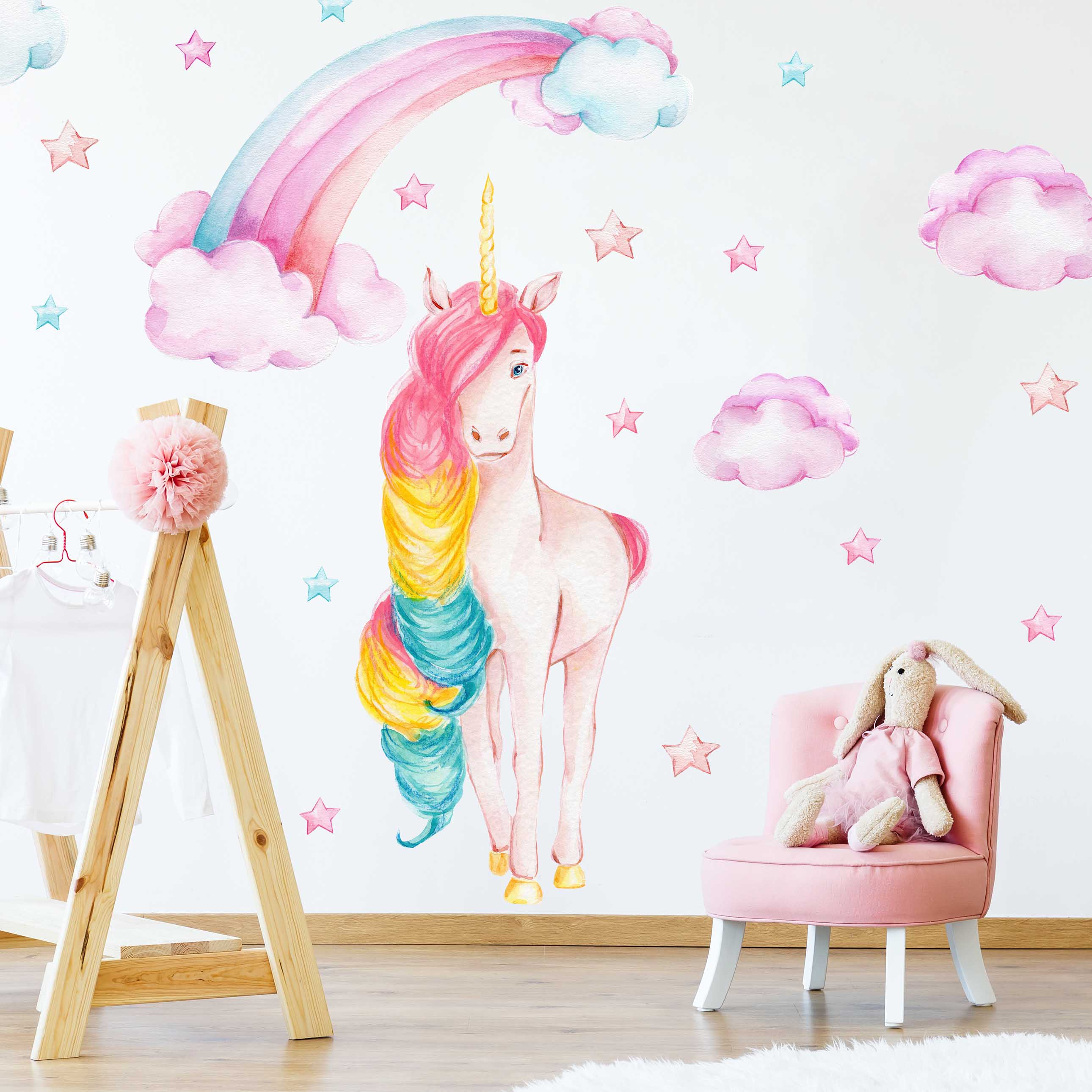 einhorn wandtattoo Einhorn mit Regenbogen V380 Wandtattoo | 120 x 120 cm | einhorn-mit