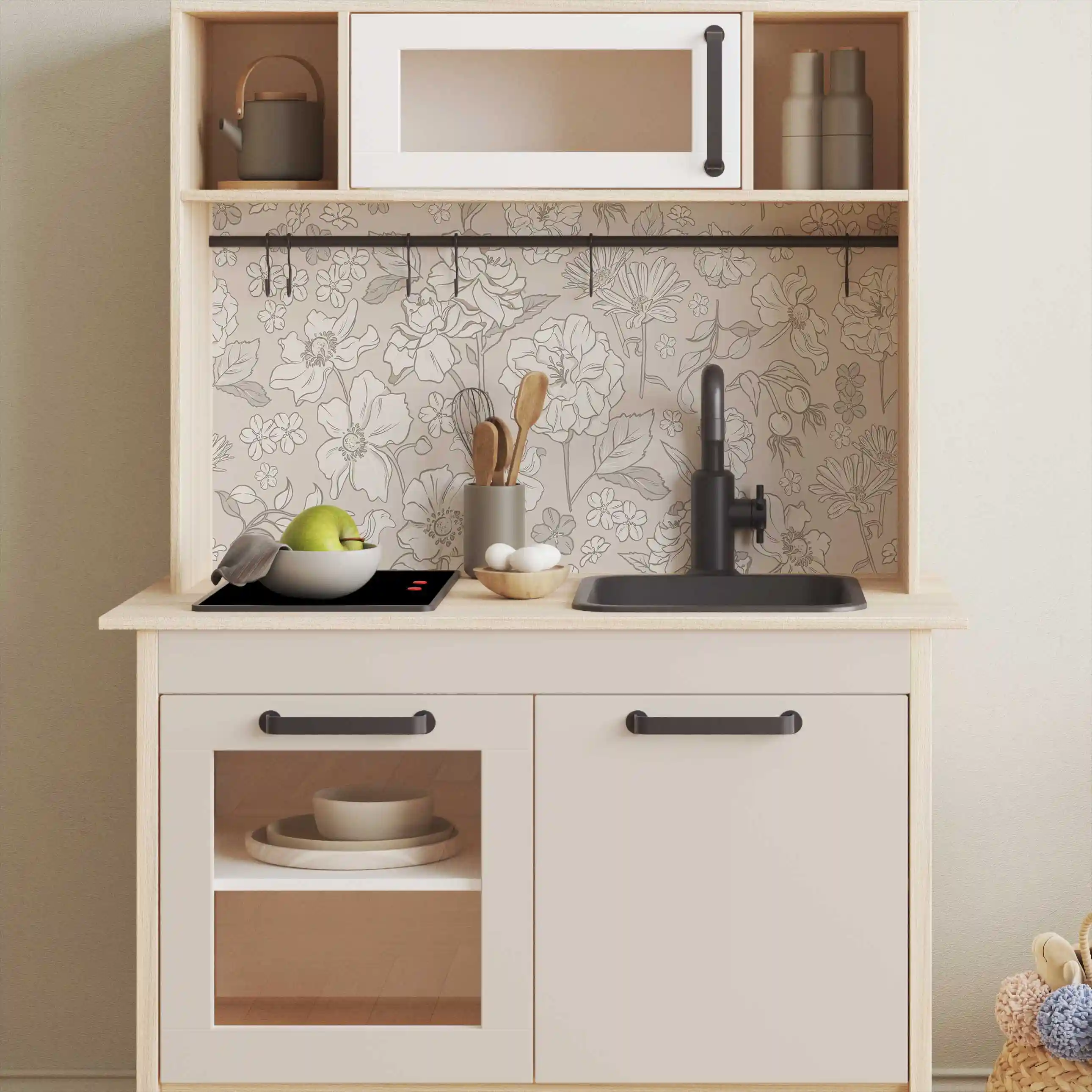 Aufkleber IKEA Kinderküche » Beige Blumendesign