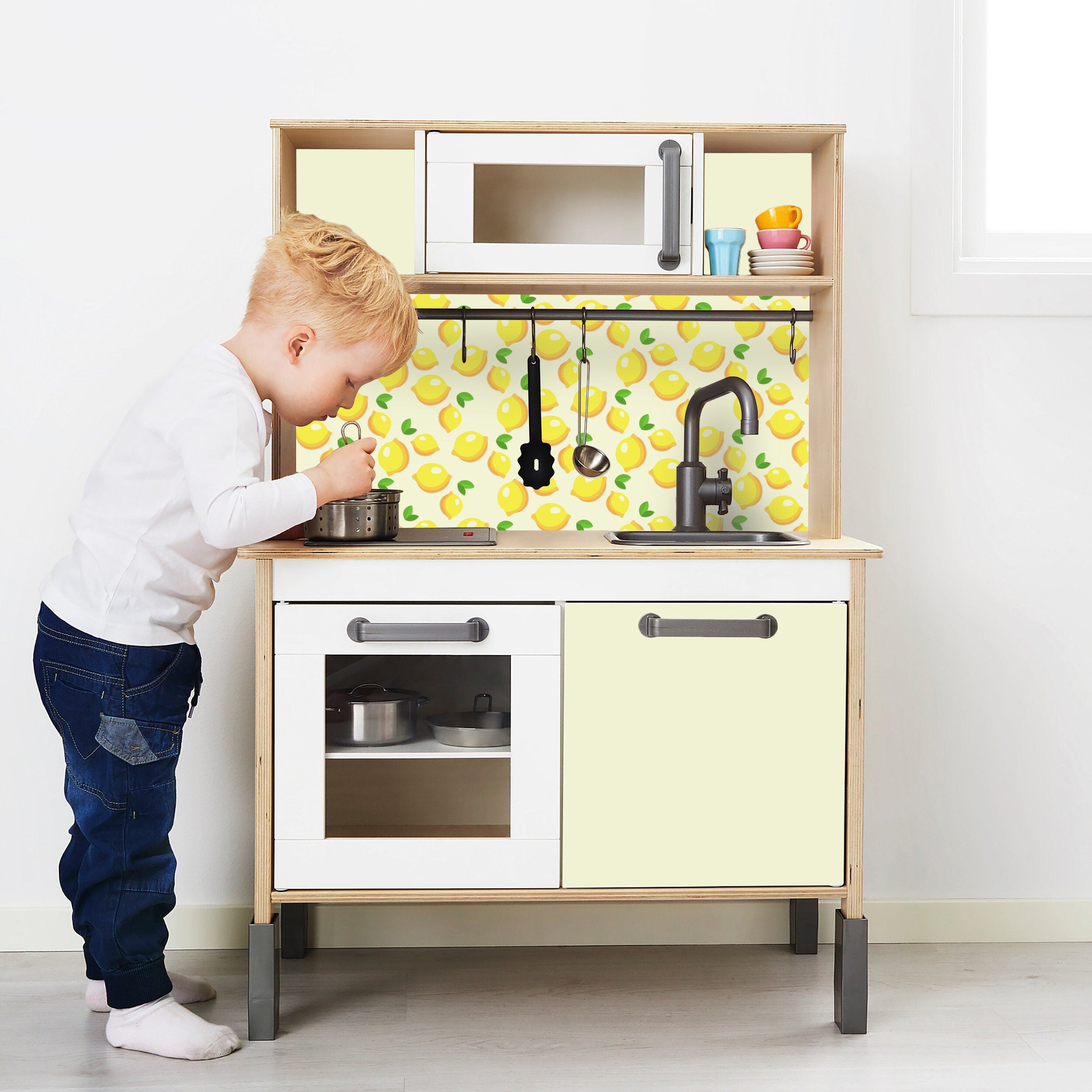 Aufkleber IKEA DUKTIG Kinderküche Spielküche Klebefolie Möbelfolie Sticker Kinderzimmer (Ohne Möbel) Zitrone IKK-K704